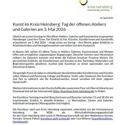 Kunst im Kreis Heinsberg: Tag der offenen Ateliers und Galerien am 3. Mai 2026